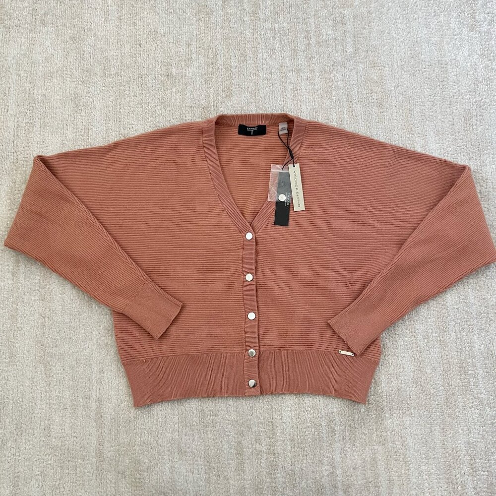 NWT T Tahari Crop Rib Knit Cardigan Sweater M
